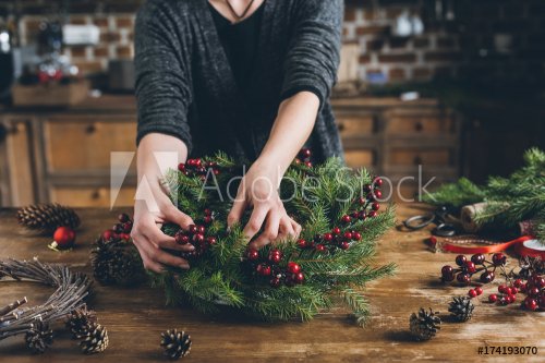 Christmas fir wreath with berries