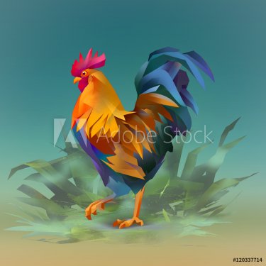 colored rooster on grass symbol
