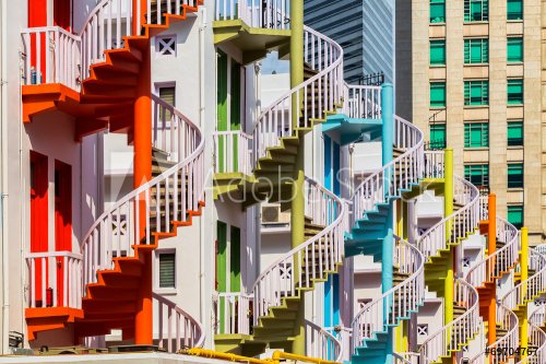 Colorful spiral stairs of Singapore's Bugis Village - 901146214