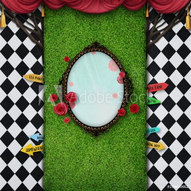 Conceptual fantasy background  for illustration or poster with  photo wall Wonderland. 