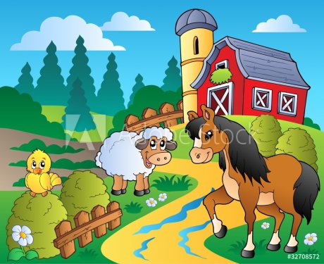 Country scene with red barn 2 - 900454279
