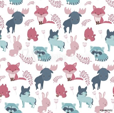 Cute forest animals seamless pattern - 901151761