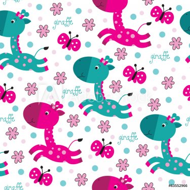 cute giraffes and butterfly seamless pattern vector illustration