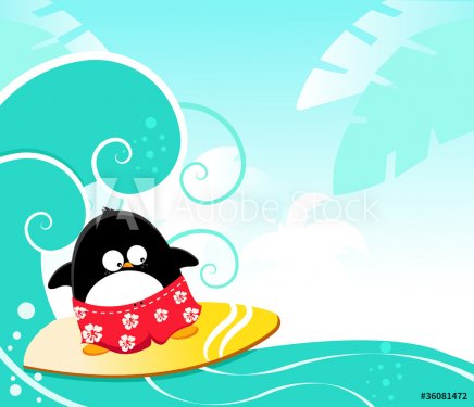 Cute Penguin Surfing With Joy - 900882269