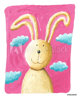 Cute rabbit on the pink background - 900458569
