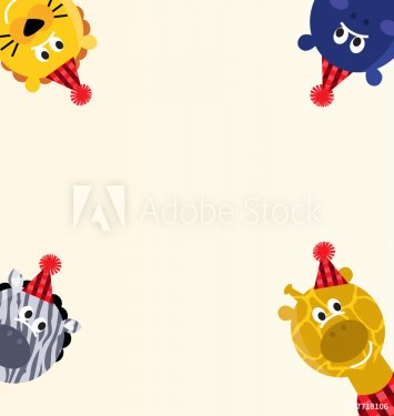Cute safari animals retro party banner with blank space - 900706096