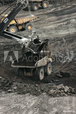 earth moving equipment in an open cast mine - 900458221