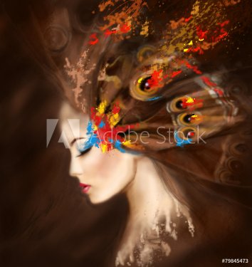 Fantasy Portrait woman butterfly. Abstract illustration