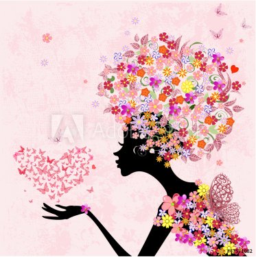 fashion flowers girl with a heart of butterflies - 901138367