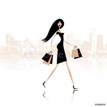 Fashion girl with shopping bags on the city street - 900459248