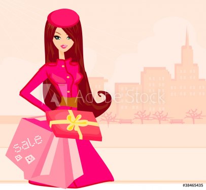fashion shopping girl with shopping bags and gift box - 900469356