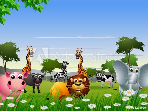 funny animal cartoon collection with nature background - 901139618