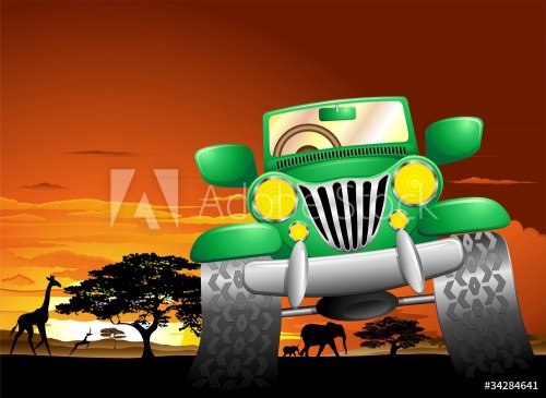 Geep Safari Savana Africana-Jeep Safari African Savannah-Vector - 900469242