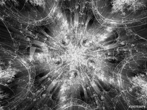 Glowing magical fractal shape in space black and white texture