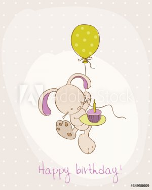 Greeting Birthday Card with Cute Bunny