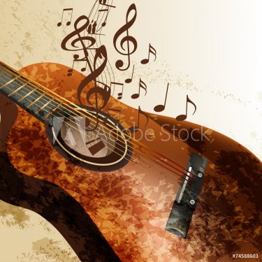 Grunge music background with guitar