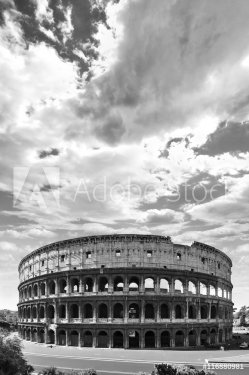 High contrast black and white of the ancient Roman Coliseum in Rome, Italy