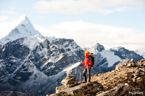 Hiker in Himalaya mountains