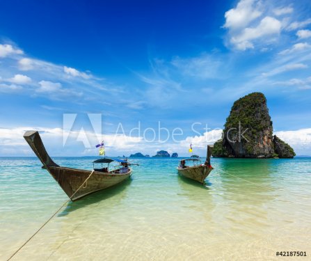 Long tail boats on beach, Thailand - 900458195