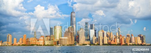 Lower Manhattan skyline panorama over Hudson River, New York - 901152049