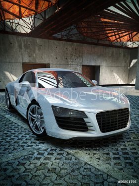 luxury sport car indoor 3d illustration