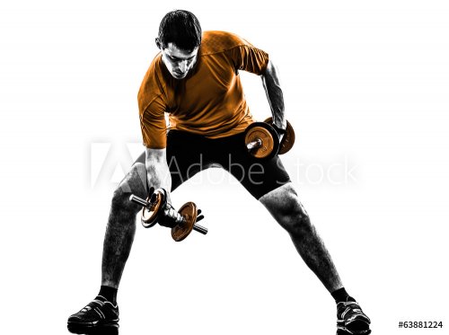 man exercising weight training silhouette - 901141877