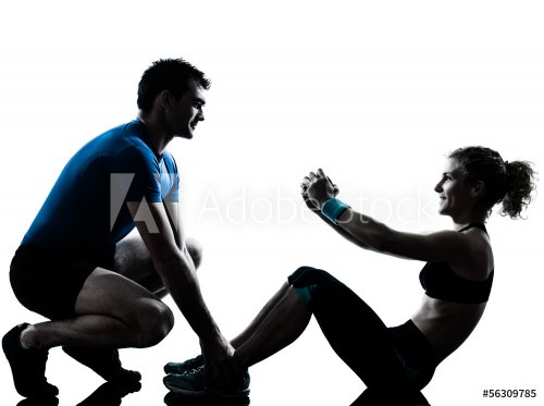 man woman exercising abdominal workout fitness - 901141900