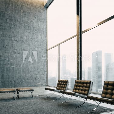 Modern meeting room with panoramic view. 3d render