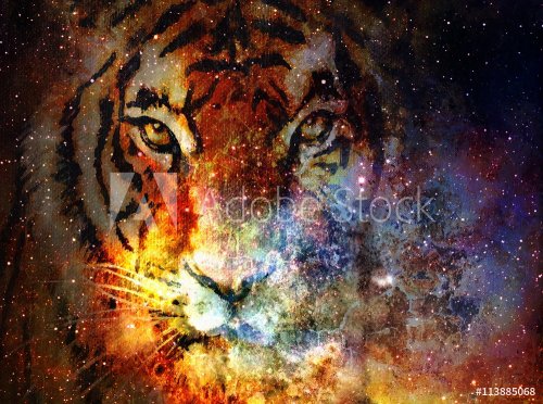 original art, mixed media painting of celestial tiger - 901147725