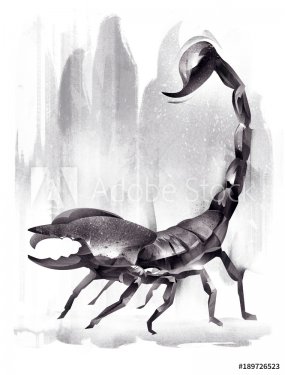 painted sketch of a scorpion sideways stylized for watercolor