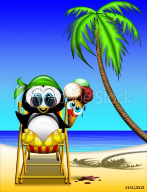 Pinguino al mare-Penguin at Beach-Pingouin à la Plage - 900469225