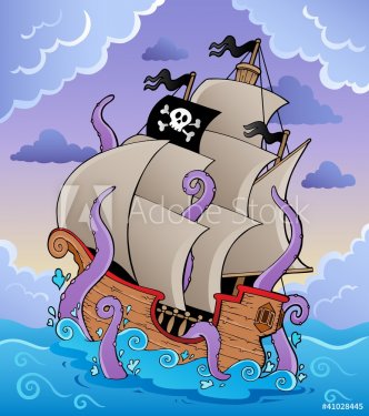 Pirate ship with tentacles in storm