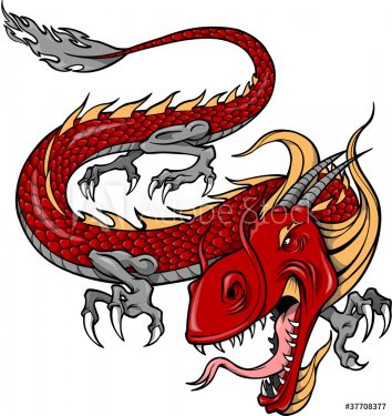 Red Dragon Vector Illustration - 900462651