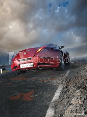 Red sports car moving on the mountain road - 900464372