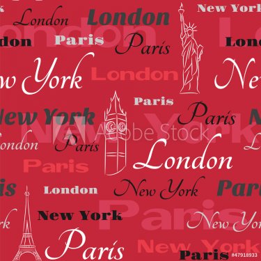 Red vector seamless pattern with cities