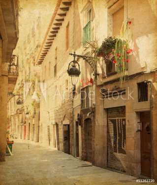 Retro image  of Ð¡arrer de les sitges  street,  Barcelona. - 901140112