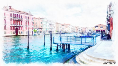 Romantic scenery of Venice, Italy. Computer painting. - 901154681