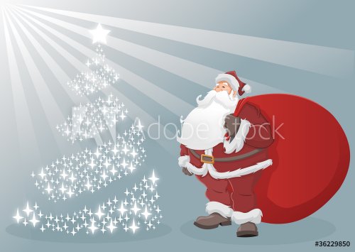 Santa Claus and bright christmas tree