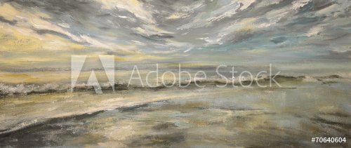 Sea after storm.Acrylic painting on canvas. - 901153738
