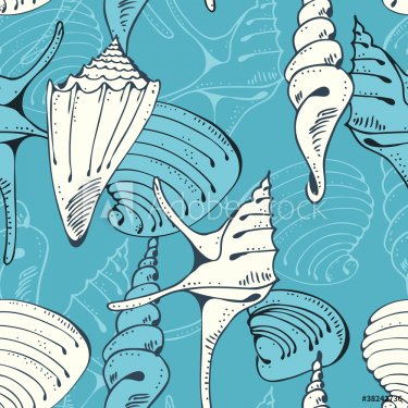 Seamless blue pattern with shells - 900459702