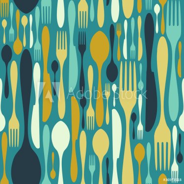 Seamless cutlery pattern in blue - 900461713