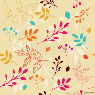 Seamless floral pattern with different leaves - 900465826