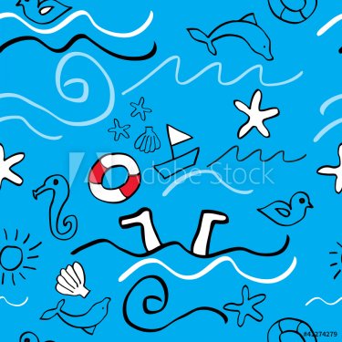 Seamless Holiday background / Sketch of summer symbols - 900458959