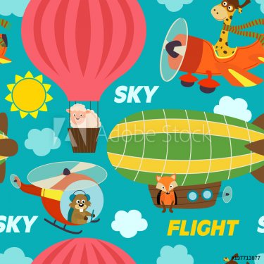 seamless pattern air transports with animals - vector illustration, eps