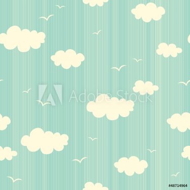 seamless pattern with clouds and birds - 901140250