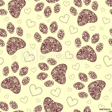 seamless pattern with floral animal paw print - 900892315