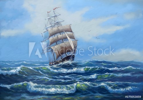 Ship, sea oil paintings landscape, art - 901153829