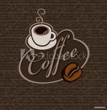 sign and cup of coffee on a background of handwritten text