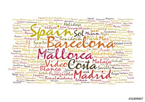 Spain cities and towns word tags isolated on white - 900954880