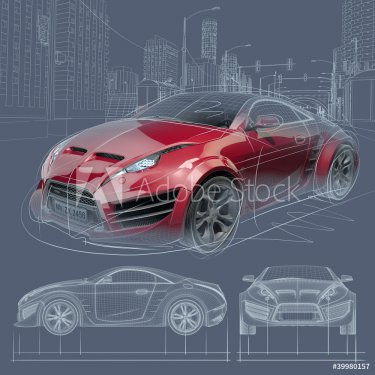 Sports car sketch. Original car design. - 900464350
